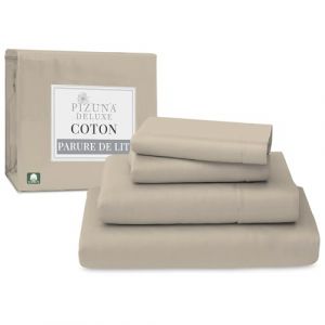 Pizuna 100% Coton Parure de Lit 140x200 cm Simplement Taupe, Tissu de Satin de Coton à 600 Fils au Pouce carré Comprend 1 Drap Housse, 1 Drap Plat, 2 Taie d'oreiller (Coton Draps 2 Personnes) (Pizuna Linens, neuf)