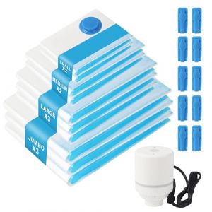 Sac Sous Vide Vetement Aspirateur 10PCS(3XL, 3L, 2M, 2S) Sac de Rangement Sous Vide Aspirateur Sacs Sous Vide avec Pompe &Eacute;lectrique Voyages R&eacute;utilisables pour Housses, V&ecirc;tements, Couettes, Oreillers (VOICU LAWE S.R.L., neuf)