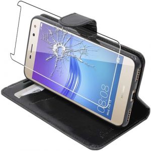 ebestStar - Coque Compatible avec Huawei Y6 2017 Etui PU Cuir Housse Portefeuille Porte-Cartes Support Stand, Noir + Film Protection écran Verre Trempé [Appareil: 143.8 x 72 x 8.4mm, 5.0''] (ebestPro-fr, neuf)