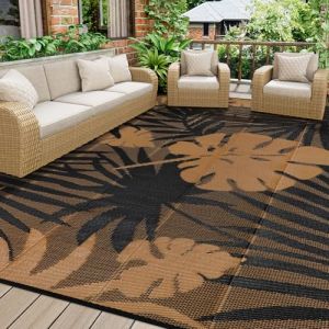 Homcomodar Tapis d'extérieur Réversible 180x270cm Noir Tapis en Paille Plastique Tapis de Camping Résistant aux UV Imperméable pour Pique-Nique Balcon Plage Terrasse (Borlans, neuf)
