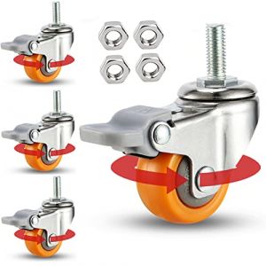 HCZION roulettes à Tige filetée M6/M8/M10, roulettes pivotantes en Caoutchouc (Lot de 4 Robustes 800 LB), roulettes de Chariot Industriel, roulettes de Rechange pour établi, 4 Freins-M6 (FENGFF, neuf)