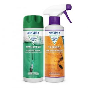Nikwax Lessive Tech Wash 300ml + Imperm&eacute;abilisant Spray TX.Direct 300ml, nettoie efficacement, restaure la d&eacute;perlance et la respirabilit&eacute; des v&ecirc;tements de Pluie (Nikwax Ltd, neuf)