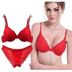 ZUKULIFE Nature Ensemble Soutien-Gorge en Satin et Dentelle Push-up rembourré - (Red 32A) (PALMLE, neuf)