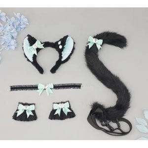 Serre-tête oreilles de chat queue de chat ornement mignon oreilles de chat ornement queue d'animal ensemble d'accessoires (YIli001, neuf)