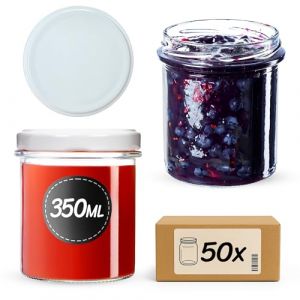 KADAX Lot de 50 bocaux de conservation en verre avec couvercle &agrave; visser - Diam&egrave;tre : 82 mm - 350 ml - Pour champignons, confitures, miel (KADAX, neuf)