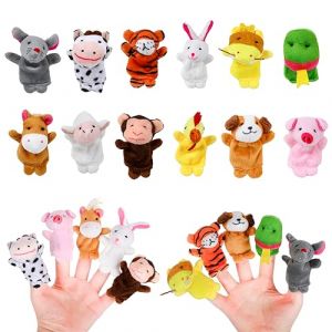Gukasxi Lot de 12 mini marionnettes &agrave; doigts en peluche, 12 styles de dessin anim&eacute;, petites figurines d'animaux, marionnettes &agrave; doigts pour b&eacute;b&eacute;, sac de f&ecirc;te (Hdoei, neuf)