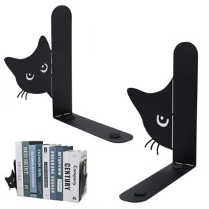 PIWOSGOL Lot de 2 Serre-Livres en m&eacute;tal, Motif Chat - 15 &times; 4 &times; 18 cm, Motif Chat Noir, pour Les Amateurs de Livres et Les Amoureux des Chats, pour l'&eacute;cole, Le Bureau et la Maison (CLEANTHOUS-CHARALAMBOS, neuf)