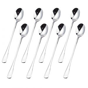 8 PCS Cuill&egrave;res &agrave; Caf&eacute; En Acier Inoxydable &agrave; Long Manche(19.6 cm), Id&eacute;ales Pour Latte Caf&eacute;, Cuill&egrave;res &agrave; Glace, Dessert et Cocktail, Cuill&egrave;re &agrave; Caf&eacute; M&eacute;langeur &Eacute;l&eacute;gante et Durable (JuShangBaoseller, neuf)