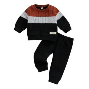 Caziffer Ensemble B&eacute;b&eacute; Gar&ccedil;on 2 Pi&egrave;ces en Patchwork Tenue B&eacute;b&eacute; Sweat &agrave; Couleur Contrast&eacute;e + Pantalon &agrave; Taille &Eacute;lastique V&ecirc;tement Naissance pour Petit Gar&ccedil;on 3 Mois-3 Ans (Marron, 3-6 Months) (baixia, neuf)