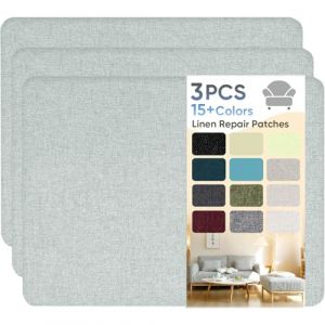 Patch de Réparation en Tissu de Lin, 20x28 cm Tissu Autocollant Reparation, Kit Réparation Tissu de Lin pour Canapés, Chaise, Sièges de voiture, Tête de Lit, Rideau - Gris Clair (3 Pièces) (TZ-EU, neuf)