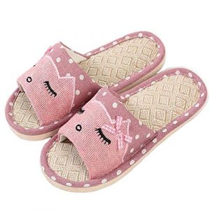 AioTio Couple de Lin Pantoufles Maison Enfant Le Style Japonais Amusant Pantoufles de Dessin animé Respirant antidérapant Fond lumière Cadeau avec Amour (38/39 EU,Rose) (APIKA EU, neuf)