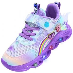 Vorkhuaeri Baskets Elsa LED Lumineuse pour Filles, Chaussures Enfants avec lumières Princesse Les Chaussures de Tennis Sport pour bébés Filles (30,A3-Purple-Mesh) (Vorkhuaeri, neuf)
