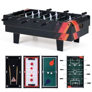 GOPLUS 4 en 1 Table Multijeux Pliante, Table Babyfoot Air Hockey Ping-Pong Billard, Jeu Multiple en PP+MDF avec 81,5x43x29,5CM (Noir) (Augenstern24, neuf)