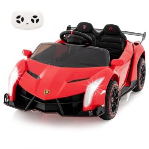 GOPLUS Lamborghini Voiture Electrique Enfants 12V, Voiture Electrique Enfants 1 Place avec T&eacute;l&eacute;commande Parentale 2,4 G, Ports AUX et USB, Multim&eacute;dia, pour Enfant 3-8 Ans,Charge 30KG (Rouge) (Augenstern24, neuf)