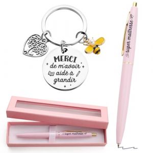 BOFUNX Porte cl&eacute;+Stylo Bille Retractable avec Bo&icirc;te Cadeau de Keychain Merci de m`avoir aid&eacute; &agrave; Grandir Super Ma&icirc;tresse Cadeau pour Ma&icirc;tresse (A Mi A Mi Hong, neuf)