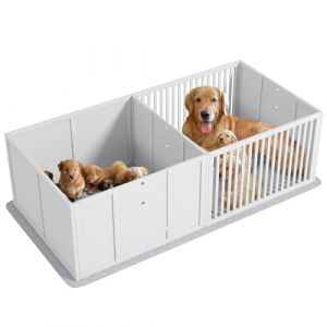 PawHut - Parc à chiots avec porte, caisse de mise bas pour chiots, 160x80x50 cm, blanc (AOSOM-DE, neuf)