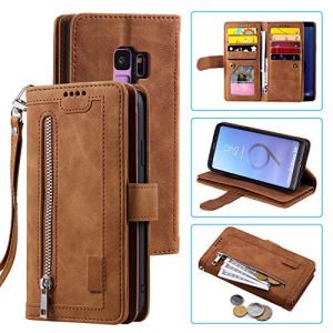 UEEBAI Coque pour Samsung Galaxy S9, Etui en Cuir PU Portefeuille R&eacute;tro Antichoc Flip Case Anti-Choc Housse avec Fentes de Cartes Fonction Support, Fermeture Magn&eacute;tique - Brun (UEEBAI, neuf)
