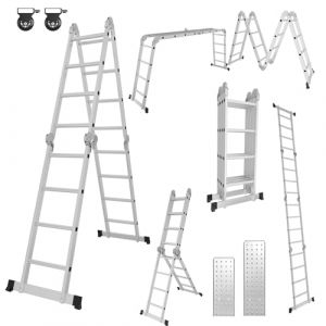 Fiqops Échelle Multifonction 4 x 4-470 cm - 7 en 1 - en Aluminium - Échelle Pliante - Échelle Domestique - Échelle de Travail - Échelle Multifonction (MACHN-YIK, neuf)