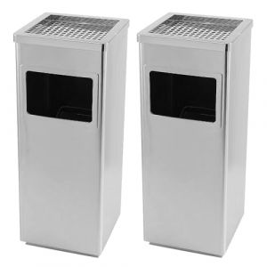 LANTUS Cendrier amovible sur pied en acier inoxydable, Poubelle en acier inoxydablePour usage commercial, ext&eacute;rieur, int&eacute;rieur et ext&eacute;rieur24*24 * 60 cm 35L-argent (2 PC) (Hechheu, neuf)