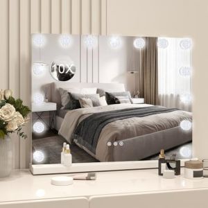 YU YUSING Hollywood Miroir de maquillage avec éclairage LED, 15 LED diamant, 58 x 46 cm, miroir cosmétique Hollywood, 3 modes à intensité variable, miroir mural de table avec USB type C pour coiffeuse (YuSing, neuf)