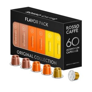 ROSSO CAFFÈ Capsules Nespresso 60 Pièces Café Aromatisé, 3 Variétés Premium Assortiment, Capsules Café compatibles Nespresso, compatible avec Machines Originales (Rosso Caffe EU, neuf)