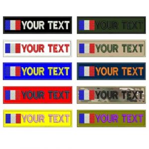 2PCS Personnalisé Drapeau français tactique militaire nom numéro étiquette broderie patch avec boucle en fer et crochet dos personnaliser votre texte (CCRRR PATCHES, neuf)