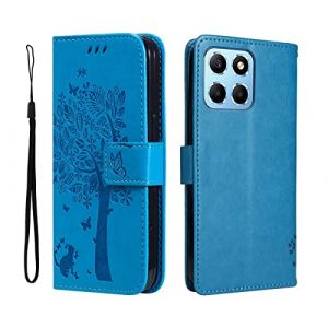 GOKEN Coque pour Honor 70 Lite/Honor X6 / Honor X8 5G, Housse Flip TPU/PU Portefeuille Cuir Portefeuille &Eacute;tui avec Carte Fente/Stand Fonction, Emboss&eacute;e Motif Magn&eacute;tique Case Cover, Bleu (ALIDOU, neuf)