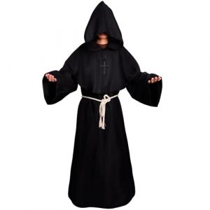 BuntWunder Moine Friar Robe Pr&ecirc;tre, Costume de Pr&ecirc;tre, Robe de Moine pour Halloween, Costume de Capuche, Croix Renaissance Autocollant Cicatrice Friar Cowl Outfit (Noir, M) (Phoenixsystem DreamCold Kft., neuf)