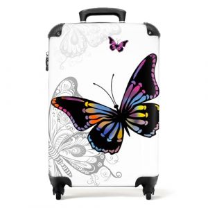 NoBoringSuitcases.com&reg; Valises, Bagages a Main Cabine 55x35x25 10kg, Luggage, Suitcase, Rigides 4 roulettes, De Voyage, Cadenas Avion, Ultra l&eacute;g&egrave;re, Poign&eacute;e Extensible, Papillon Fond Blanc (NoBoringSuitcases, neuf)