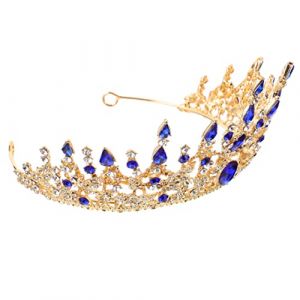 VICASKY Tiare Mariage Fille Embellissement Couronne Mari&eacute;es Diad&egrave;me De La Future Mari&eacute;e Quinceanera or De Mari&eacute;e Pour Femme Casque Douane Demoiselles D'honneur Diad&egrave;mes Royal Blue Strass (Belicious Helper, neuf)