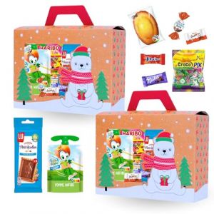 GOUTER DE NOEL | 2 Ballotins festifs garnis d'un Assortiment de 24 gourmandises : Kinder Bueno Mini, Schoko-Bons, Milka, Daim, LU Petit &Eacute;colier, Pom&rsquo;Potes | A Offrir &agrave; No&euml;l (PRO DISTRI, neuf)