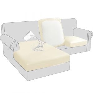 BXFUL Housse de Coussin de Canap&eacute;, Housse Coussin D'assise Extensible Antid&eacute;rapant Housse de si&egrave;ge de canap&eacute; pour canap&eacute; imperm&eacute;able, Simili Cuir Housse de Coussin de Canap&eacute; (Grand 4 Places,Beige) (ZIQIONG, neuf)