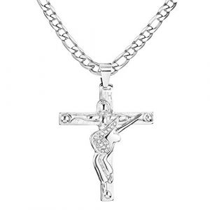 AFSTALR Croix Johnny Hallyday Pendentif Collier Chaîne Johnny Guitare Rocker Métal Acier Inoxydable Argenté Femme Homme Cadeau (AFSTALR, neuf)