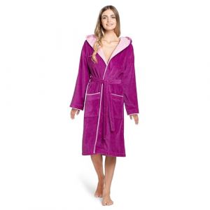 Twinzen Peignoir de Bain Femme Fuschia - Coton Velours - Robe de Chambre Femme Velours Peignoir Femme Coton OekoTex Ultra Doux - Taille M (BMS France, neuf)