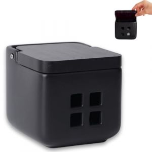 KOOK TIME Pot de Conservation d'Ail en Céramique avec Couvercle en Bois de Bambou - Idéal pour le Rangement et la Conservation de l'Ail, Oignon et Échalote - 11,5x11,5x11,5 cm - Tous Noir mat (Kook Shop, neuf)