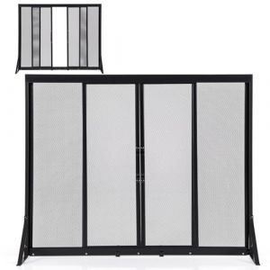 GOPLUS Pare Feu Chemin&eacute;e en M&eacute;tal, Grille Chemin&eacute;e avec 2 Portes Coulissantes et Poign&eacute;es, Pare Feu Poele a Granule, Grille Protection Poele, Barriere de Anti-&Eacute;tincelles Noir (89 x 33 x 72 cm) (Augenstern24, neuf)