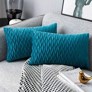Yamonic Housses Coussin en Velours 30x50cm pour Salon Canap&eacute;，Lot de 2 Housses Coussin Carr&eacute;s de Motif uni D&eacute;coration Chambre, Turquoise (Yamonic Direct Store, neuf)
