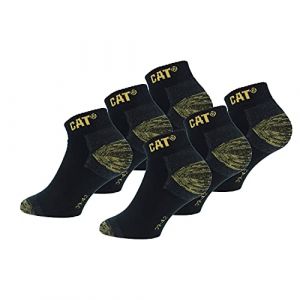 Caterpillar 6 Paires Chaussettes Travail Sneaker Hommes Prévention des Accidents Talon et Pointe Renforcées Coton (Noir, 35-37) (Naduf, neuf)