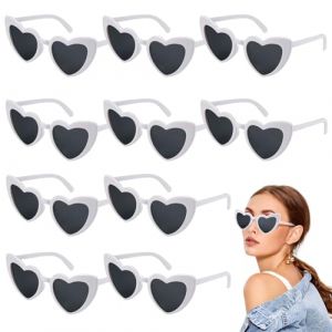 10 Paires Lunettes de Soleil Coeur Vintage,Lunettes de Soleil Coeur Blanc,Lunettes de F&ecirc;te Voyages Mariage,Lunettes de Soleil Ann&eacute;es 70,Lunettes de Soleil en Forme de Coeur,pour Anniversaire,F&ecirc;te (MUMUEU, neuf)