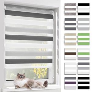 BelleMax Store Enrouleur Jour Nuit,Tissu Double,Rideau sans Per&ccedil;age,Translucide Occultant Protection Vie priv&eacute;e,pour Fen&ecirc;tre et Porte,(Largeur du Tissu 70 cm),Blanc-Gris-Anthracite,70l x 150L cm (Ominia, neuf)