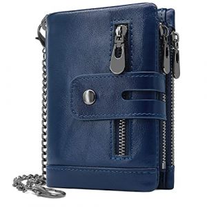 REETEE Portefeuille Homme en Cuir Blocage RFID Porte Monnaie Homme 16 Fentes pour Cartes Fermeture Eclair Poche à Monnaie avec Chaine Porte-Monnaie Classique (Bleu Marin) … (REETEE, neuf)