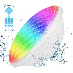 Lumière LED PAR56 pour piscine - 54 W - Projecteur sous-marin IP68 - Étanche - Avec télécommande - Intensité variable - Éclairage RVB - Éclairage de bassin - Piscine familiale (Amris, neuf)