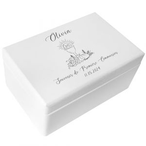 Creative Deco Personnalisé Première Communion Confirmation Cadeau Boite | Boîte Blanc à Souvenirs en Bois pour Garçon et Fille | Personnalisés - Calice et Prière du Chapelet | Personnalisable Idée (Creative Deco, neuf)