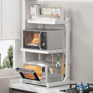 ABCOOL Étagère Rétractable Réglable pour Four à Micro-ondes, 2 NiveauxExtensibles et Réglables en Hauteur en Acier au Carbone avec 3 Crochets à Clipser, Support de Four Électrique (Deexeen FR, neuf)