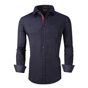 Alex Vando Chemise pour hommes sans repassage, coupe normale, en viscose extensible, en bambou, avec col boutonn&eacute;, bleu marine, XL (Alex Vando Clothing, neuf)