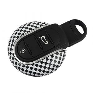 Housse de clé de Voiture Coque de clé Porte-clés Compatible avec Mini Cooper Après 2014 Troisième Génération Série F F54 F55 F56 F57 F60 PJ01 (Coque de clé Type B, Damier) (dsmq2023, neuf)