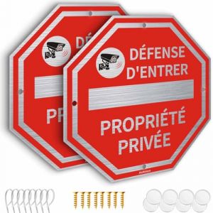2 Pièces Panneau Propriété Privée Aluminium, Cm 20 x 20 Plaque de Video Surveillance et Alarme, Panneaux de Vidéosurveillance Défense d'Entrer Octogonal (Propriete Privee) (Jingrou Official, neuf)