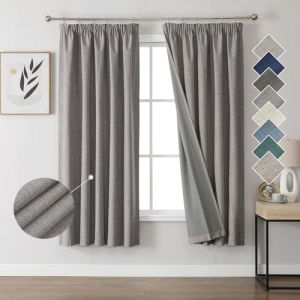 Joydeco 100% Rideau Occultant Thermique en Lin avec Galon Fronceur 117x137 cm 2 Pi&egrave;ces, Rideau Isolant Thermique Anti Froid et Chaleur &agrave; Passe Tringle pour D&eacute;coration de Porte Fen&ecirc;tre (joydeco, neuf)