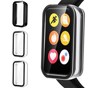 ivoler 3 Pi&egrave;ces Dur PC Coque avec Protection &eacute;cran en Verre Tremp&eacute; pour Xiaomi Mi Band 7 Pro, Couverture Compl&egrave;te &Eacute;tui de Protection Anti-Rayures Bumper Housse (2 Transparent + 1 Noir) (AYRmall-AMFR, neuf)