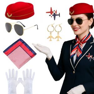 SSKHE Accessoires De D&eacute;guisement H&ocirc;tesse De L'air Femme &Eacute;charpe Gants Accessoires de Costume, Halloween Cosplay F&ecirc;te Activit&eacute;s Robe Fancy (SSKHE, neuf)